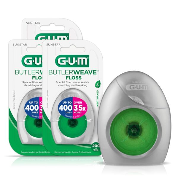 GUM ButlerWeave Woven Dental Flos, Shred Resistant Waxed Floss, Mint Flavored, 1ct (3pk)